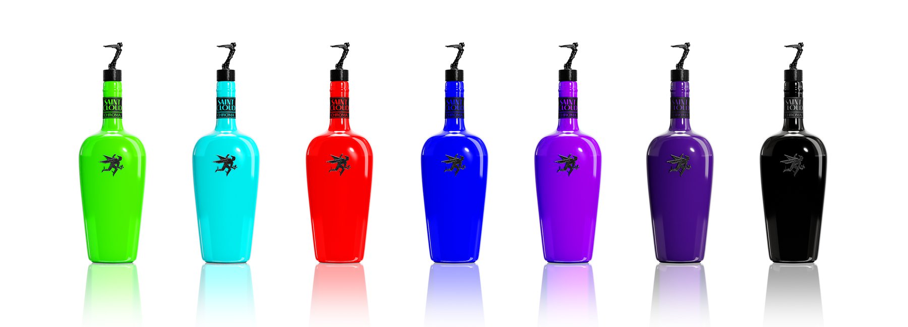 The Chroma lineup: seven full-color Saint Cloud bottles